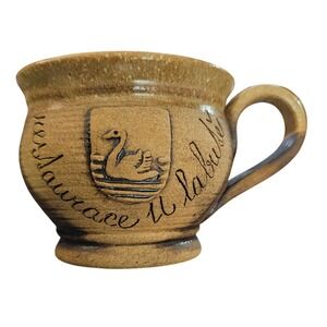Vintage Prerov Restaurace U Labute Swan Handmade Pottery Mug Tan Czech Republic